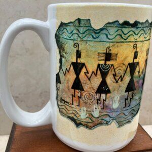 Vintage CUPPA 2002 Ginny Hogan Artist Kokopelli Cave Drawing Mug